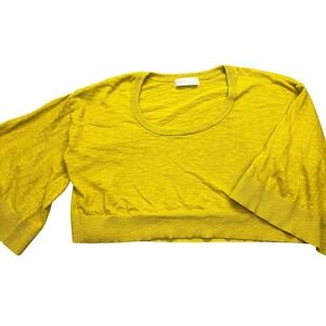 Free People FP Beach Cropped‎ Sweater Knit Top Bell Sleeve Yellow Casual Size L